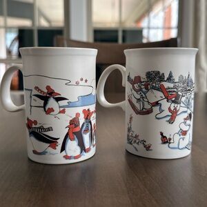 Dunoon Made in Scotland Festive Penguin & Snowman Winter Ceramic Mug Set - White
